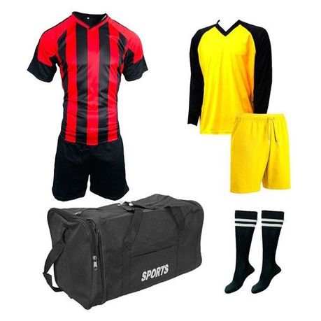 Soccer Kit with Goalkeeper Set & Kit Bag - Football Team of 15 - Red/Black