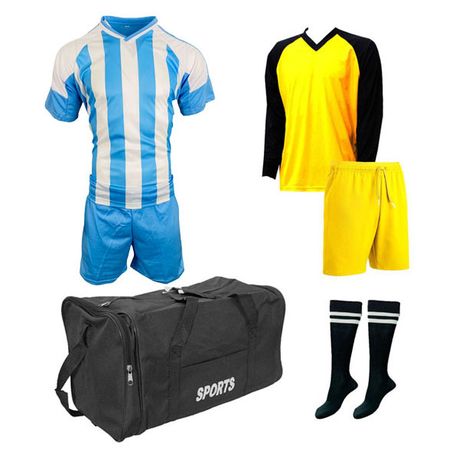 Soccer Kit-Goalkeeper Set & Kit Bag - Football Team of 15 -Light Blue/White